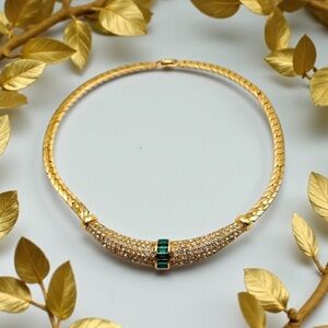 Authentic Vintage Christian Dior Emerald and Clear Swarovski Crystal Necklace